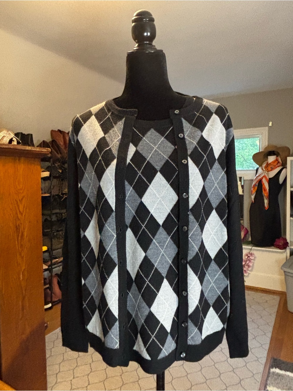 Brooks Brothers 346 | Merino Wool Argyle Twinset — Vest & Cardigan | Size L - Picture 7 of 11